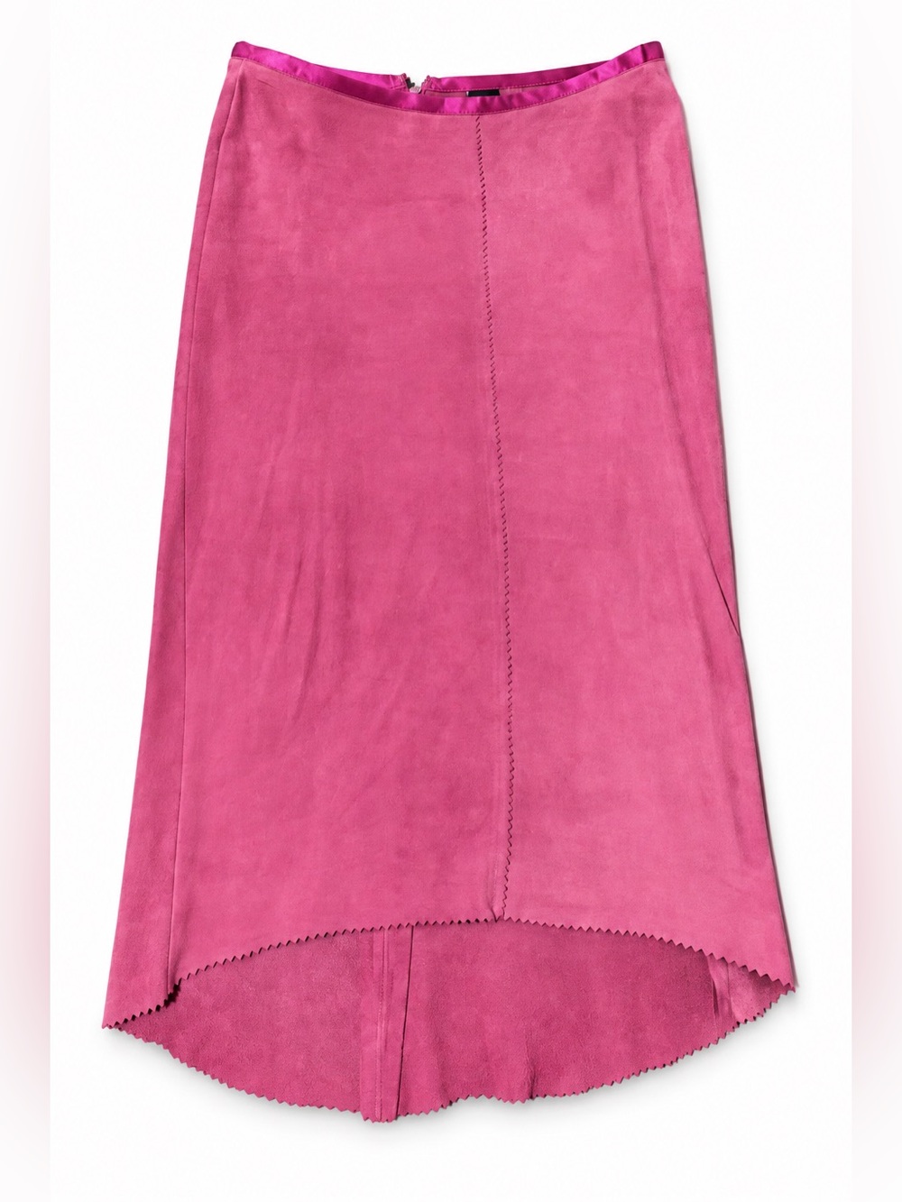 Vintage 90s William B Hot Pink Faux Suede Asymmetrical Midi Skirt